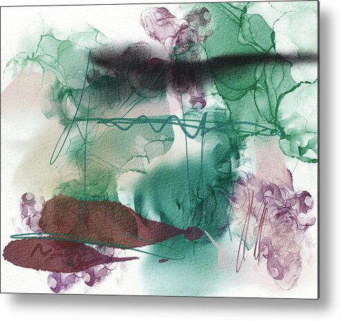 Inky Metal Print featuring the painting Inky new purple and green abstract by Itsonlythemoon