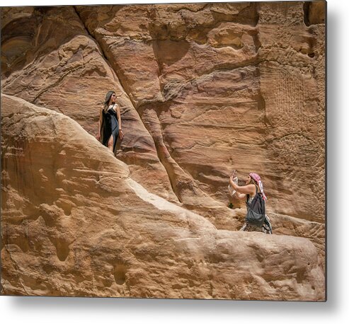 Intimate Moment Metal Print featuring the photograph An Intimate Moment in Petra by Dubi Roman