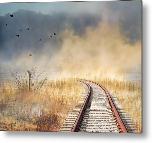 Train Tracks Metal Print featuring the photograph Into the Mist - Limited Edition by Shara Abel
