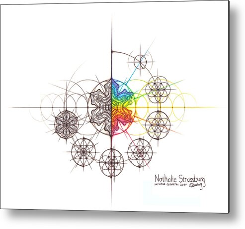 Snowflake Metal Print featuring the drawing Intuitive Geometry Snowflake with steps Art by Nathalie Strassburg