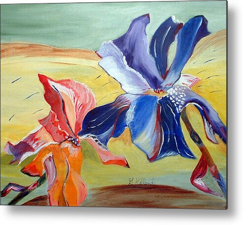 Iris Metal Print featuring the painting Irises in the wind by Genevieve Holland