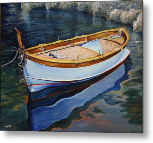Boat Metal Print featuring the painting Italian Fishing Boat on Water by Jennifer Lycke