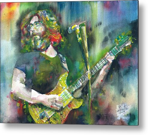 Jerry Garcia Metal Print featuring the painting JERRY GARCIA - watercolor portrait.18 by Fabrizio Cassetta