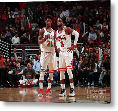 Jimmy Butler Metal Print featuring the photograph Jimmy Butler and Dwyane Wade by Jeff Haynes