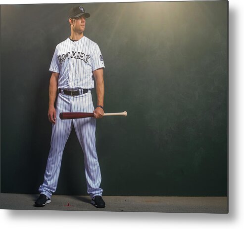 Media Day Metal Print featuring the photograph Justin Morneau by Rob Tringali