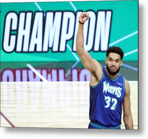 Karl-anthony Towns Metal Print featuring the photograph Karl-anthony Towns and Ray Allen by Jeff Haynes