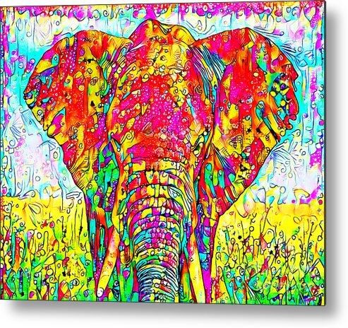 Wingsdomain Metal Print featuring the photograph King of Elephants in Contemporary Vibrant Happy Color Motif 20200512 by Wingsdomain Art and Photography