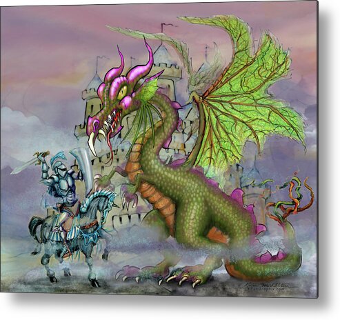 Knight Metal Print featuring the digital art Knight n Dragon n Castle by Kevin Middleton