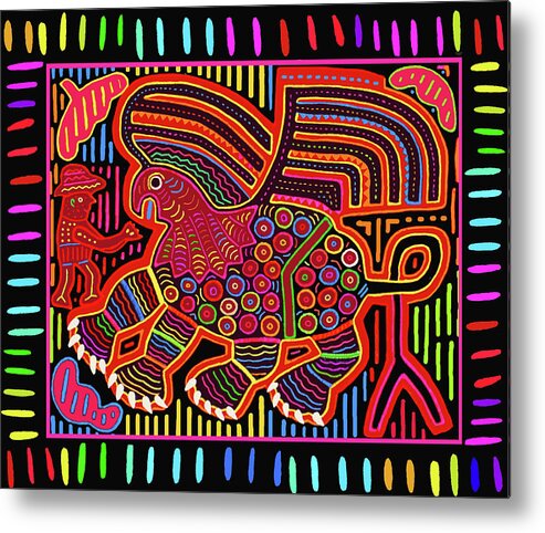 Cuna Dragon Metal Print featuring the digital art Kuna Indian Dragon by Vagabond Folk Art - Virginia Vivier