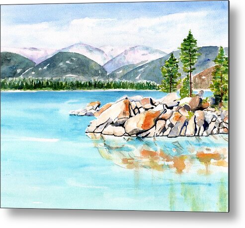 Lake Tahoe Metal Print featuring the painting Lake Tahoe Sand Harbor by Carlin Blahnik CarlinArtWatercolor
