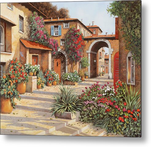 Italian Village Metal Print featuring the painting Le Scale Del Paese by Guido Borelli