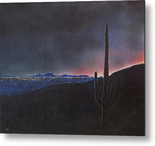Tucson Metal Print featuring the painting Lights of Tucson, Arizona with Saguaro Cactus by Chance Kafka