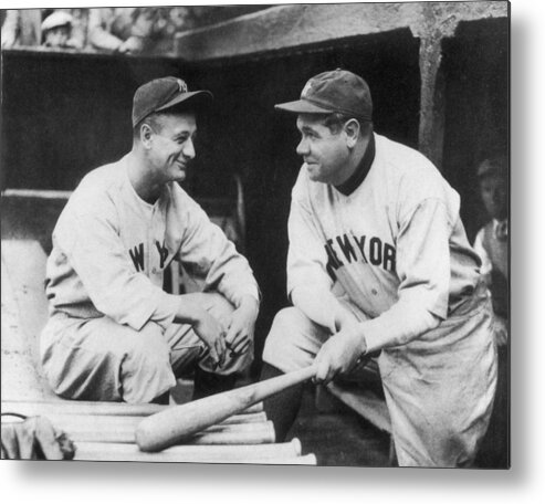1930-1939 Metal Print featuring the photograph Lou Gehrig and Babe Ruth by Mpi
