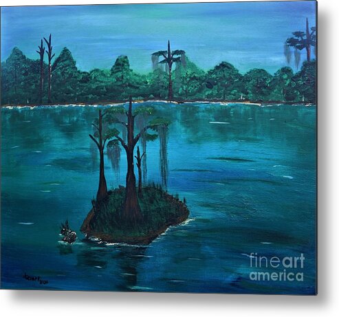 Cypress Tree Metal Print featuring the painting Louisiana Swamp by Jimmy Clark