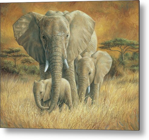Elephant Metal Print featuring the painting Loving Mother by Lucie Bilodeau