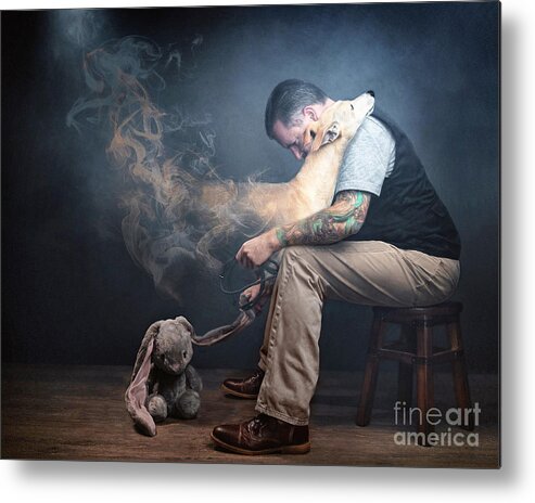 Say Metal Print featuring the photograph Man saying Goodbye to his dog by Travis Patenaude