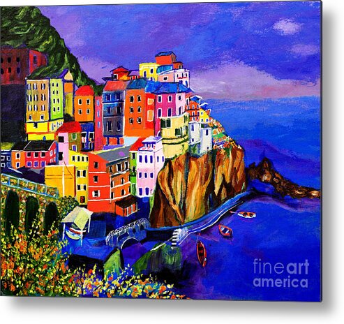 Italy Metal Print featuring the painting Manarola Cinque Terre by Art by Danielle