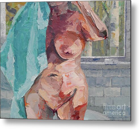 Nude Metal Print featuring the painting Master Bath by PJ Kirk