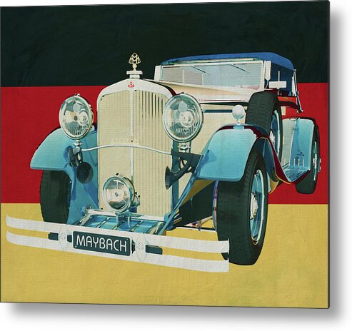 Maybach Metal Print featuring the painting MAYBACH DS-8 Zeppelin 1935 in front the German flag by Jan Keteleer