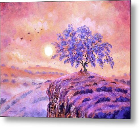 Moon Metal Print featuring the painting Meditating Under a Jacaranda Tree by Laura Iverson