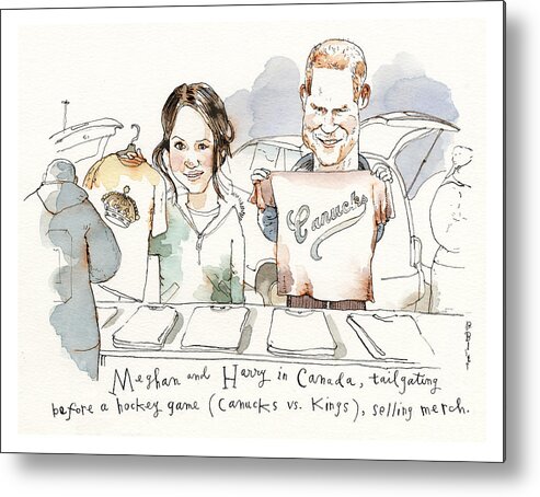 Meghan And Harry: Free To Be Themselves At Long Last Metal Print featuring the painting Meghan and Harry Tailgating by Barry Blitt