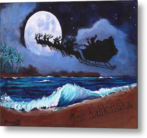 Mele Kalikimaka Metal Print featuring the painting Mele Kalikimaka from the Beach by Marionette Taboniar