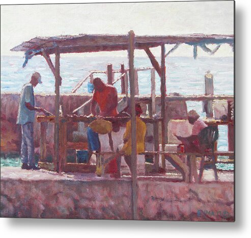 Men At Work Oil Painting Metal Print featuring the painting Men At Work by Ritchie Eyma