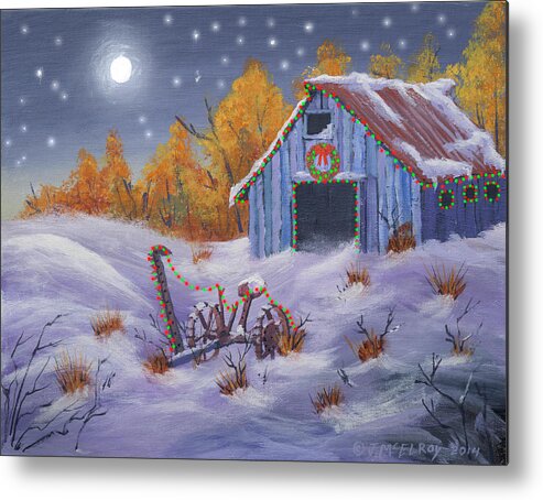 Barn Metal Print featuring the painting Merry Christmas You Old Barn and Farm Implement by Jerry McElroy