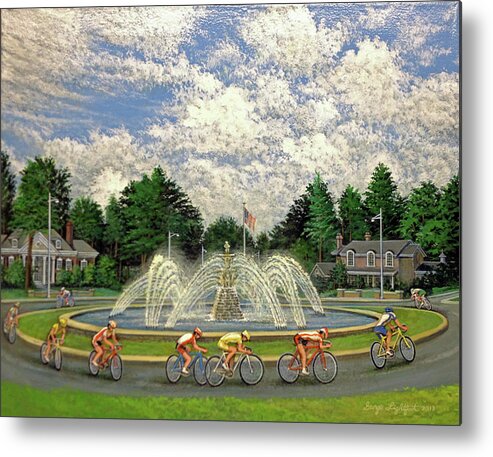 Landscape Metal Print featuring the painting Meyer Circle Fountain by George Lightfoot