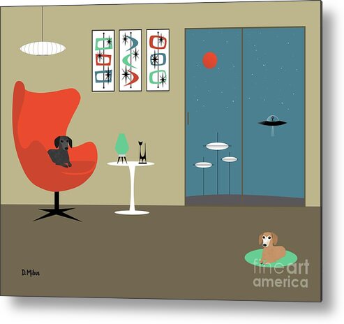 Mid Century Modern Metal Print featuring the digital art Mid Century Modern Dachshunds by Donna Mibus