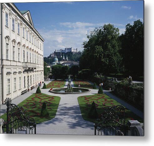 Flowerbed Metal Print featuring the photograph Mirabell Gardens and Hohensalzburg Fortress by Murat Taner