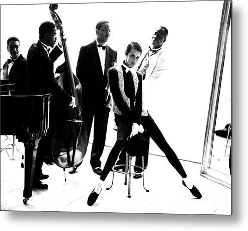 Accessories Metal Print featuring the photograph Model Nadege du Bospertus With Terence Blanchard And His Jazz Band by Arthur Elgort