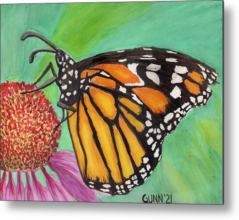Monarch Metal Print featuring the painting Monarch Butterfly on Flower by Katrina Gunn