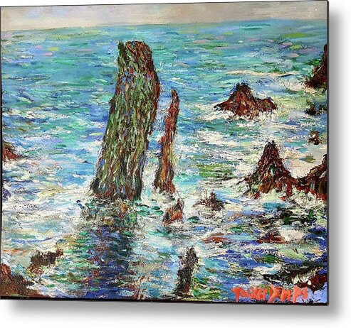 Seascape Metal Print featuring the painting Monet's Pyramids by Julie TuckerDemps