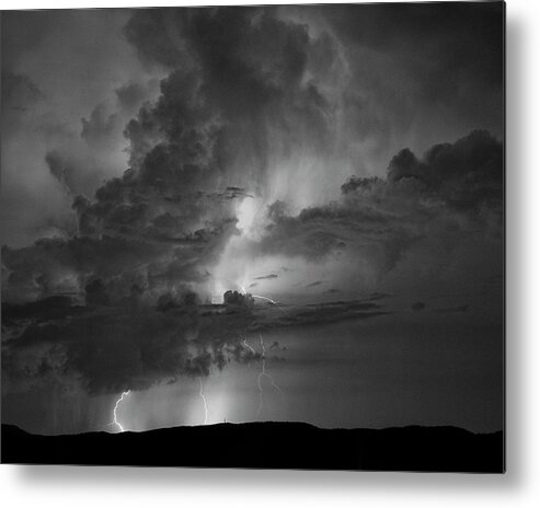 Lightning Metal Print featuring the photograph Monochrome View of Summer Lightning Strikes by Charles Floyd