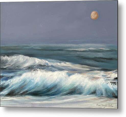 Beach Metal Print featuring the painting Moon in Orange by Rose Mary Gates