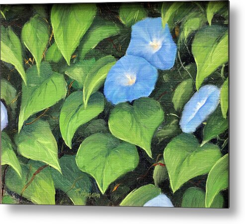 Garden Metal Print featuring the painting Morning Glories by Rick Hansen