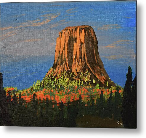 Devil's Tower Metal Print featuring the painting Morning Light on Devil's Tower, Wyoming by Chance Kafka