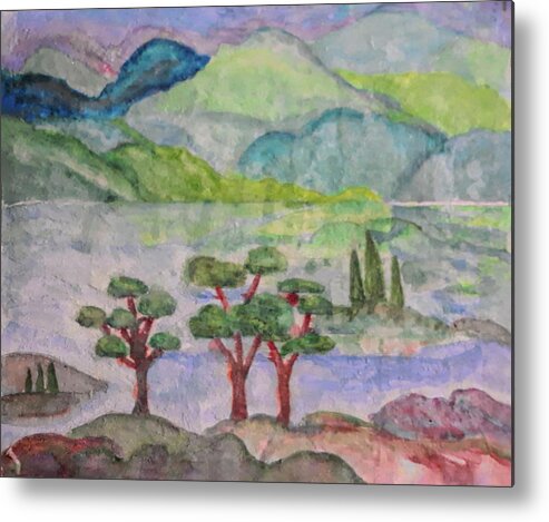Watercolor Painting Metal Print featuring the painting Mountain Landscape Watercolor by Cathy Anderson