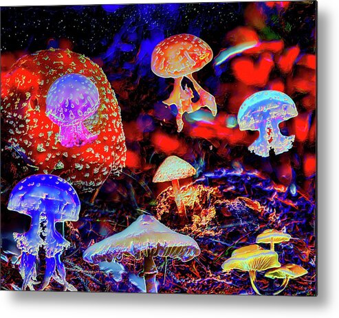 Jellyfish Metal Print featuring the digital art Mushrooms and Jellyfish by Norman Brule