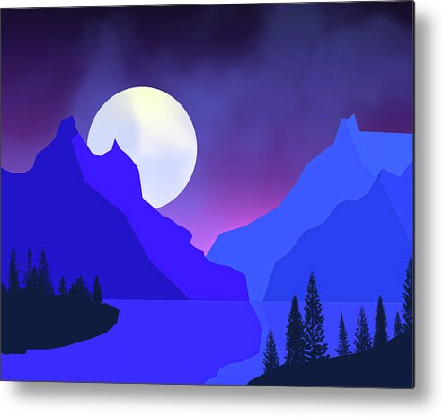 Mystical Mountain Landscape Blue Hour Metal Print featuring the digital art Mystical Mountain Landscape Blue Hour by Dan Sproul
