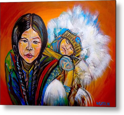 Motherland Child Metal Print featuring the painting Native American Mother and Child by John Keaton