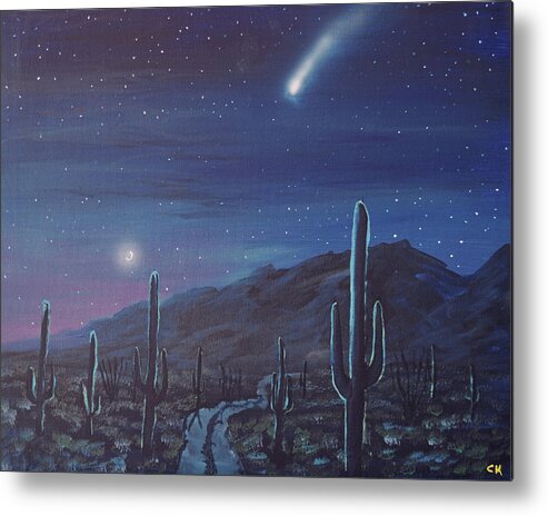 Neowise Metal Print featuring the painting NEOWISE Comet over Arizona Desert by Chance Kafka