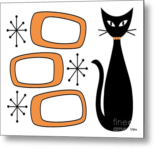 Mid Century Modern Metal Print featuring the digital art No Background Cat with Oblongs Orange by Donna Mibus