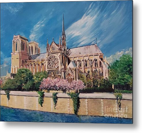Notre Dame Metal Print featuring the painting Notre Dame by Merana Cadorette