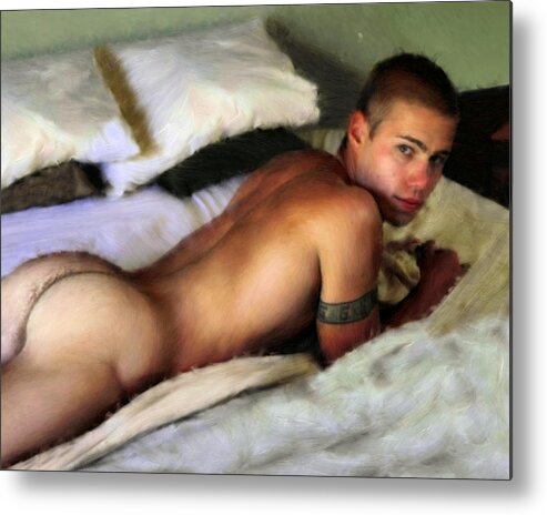 Nude Metal Print featuring the painting Nude on a Bed by Troy Caperton