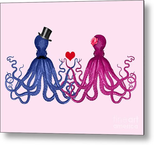 Octopus Metal Print featuring the mixed media Octopus newly weds by Madame Memento