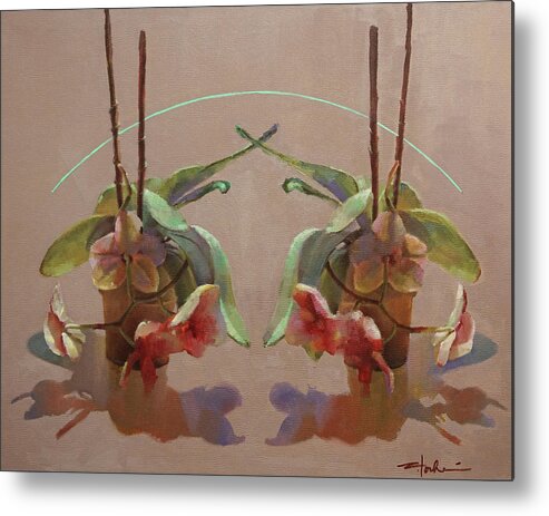 Orchids Metal Print featuring the painting Orchid Duo by Cathy Locke