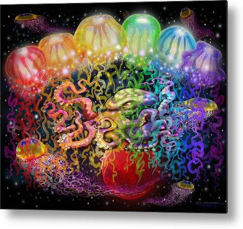 Space Metal Print featuring the digital art Outer Space Rainbow Alien Tentacles by Kevin Middleton