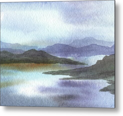 Calm Metal Print featuring the painting Peaceful Lake Shore Dreamy Calm Landscape Quiet Meditative Nature I by Irina Sztukowski